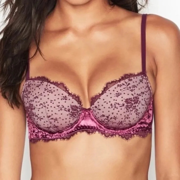 New! Victoria’s Secret Dream Angels Lined Demi Purple Pink Velvet Lace Bra 16140 - Picture 2 of 13